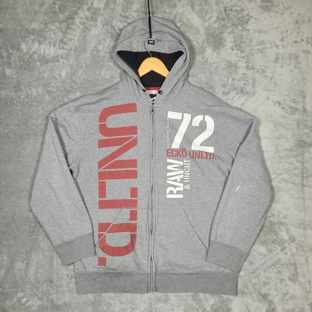 Vintage Ecko Unltd Hoodie Sweatshirt Mens XL Gray Full Zip Extra Large Y2K